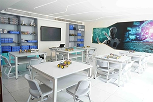 Hands-on AI and robotics learning lab with kits and models for modern student education.