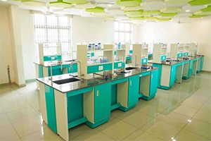 Practical chemistry laboratory setup with scientific equipment for student learning.