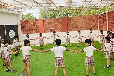 Club activities for primary school learning and development with kids holding hands.