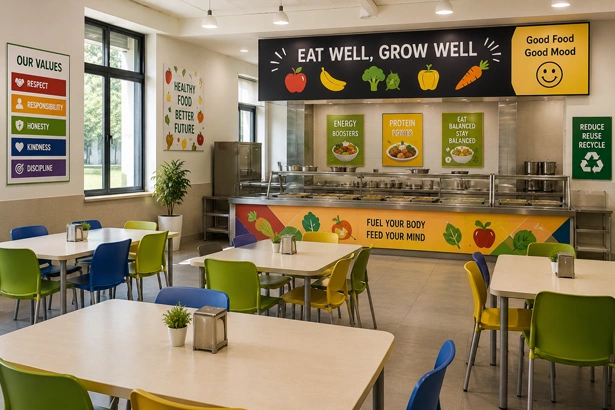 School cafeteria facilities for healthy dining in Vanagaram showcasing the modern dining area.