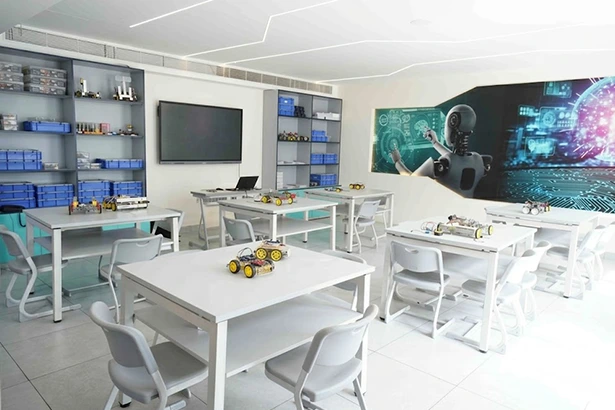 Science and technology laboratories for practical student learning featuring robotics and equipment.