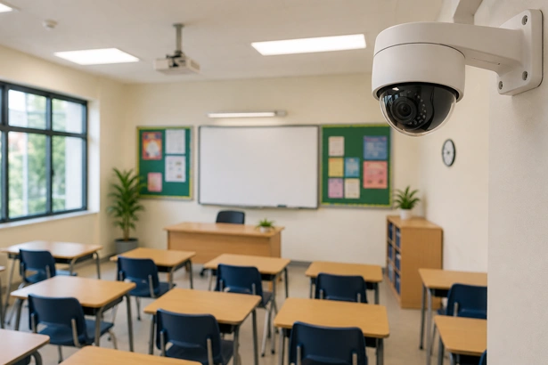 School safety and security facilities for students in Vanagaram showcasing a security camera.