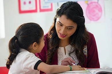 Storytelling sessions for language skills and creative learning with a teacher and student.