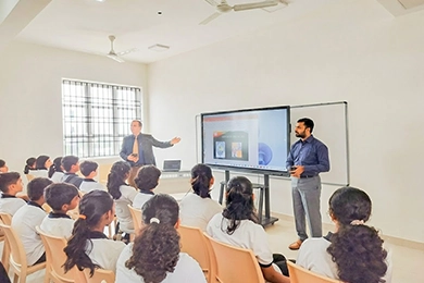 Value education and life skills for primary school students during a presentation.