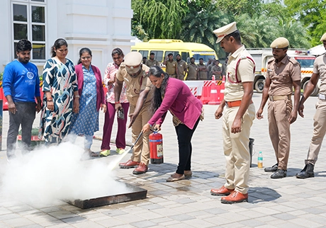 Students attending a school safety awareness camp with police officials and educators today
