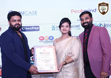 School representatives receiving an award during an educational achievement event for schools
