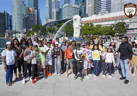 Students visiting famous Singapore landmarks during an international school educational trip